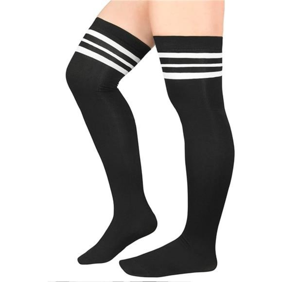 Zando Womens Plus Size Thigh High Socks Casual Thigh High Stockings Thin Thigh